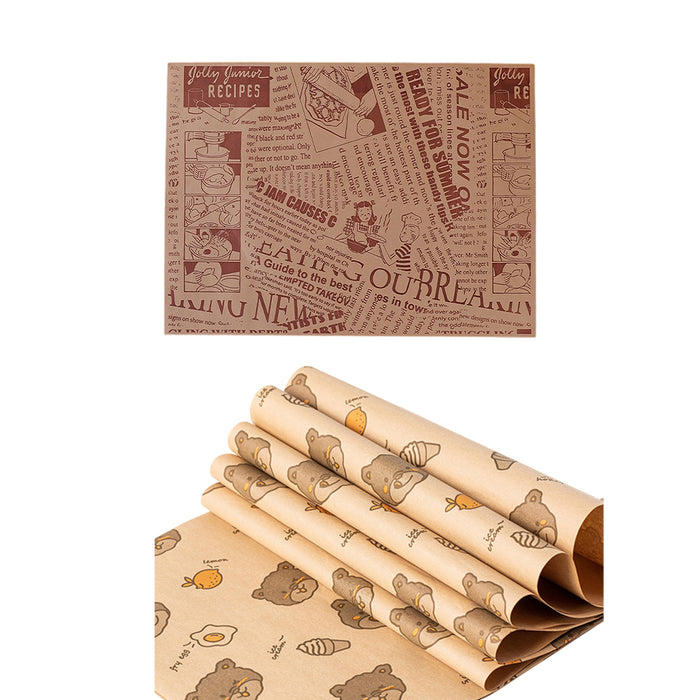 100Pcs Grease-Proof Sandwich Wrappers Oil Blotting Coated Paper 5 Styles