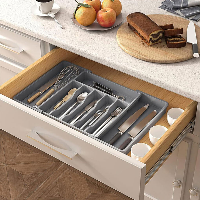Expandable Utensil Tray Adjustable 33cm to 57cm Black Grey