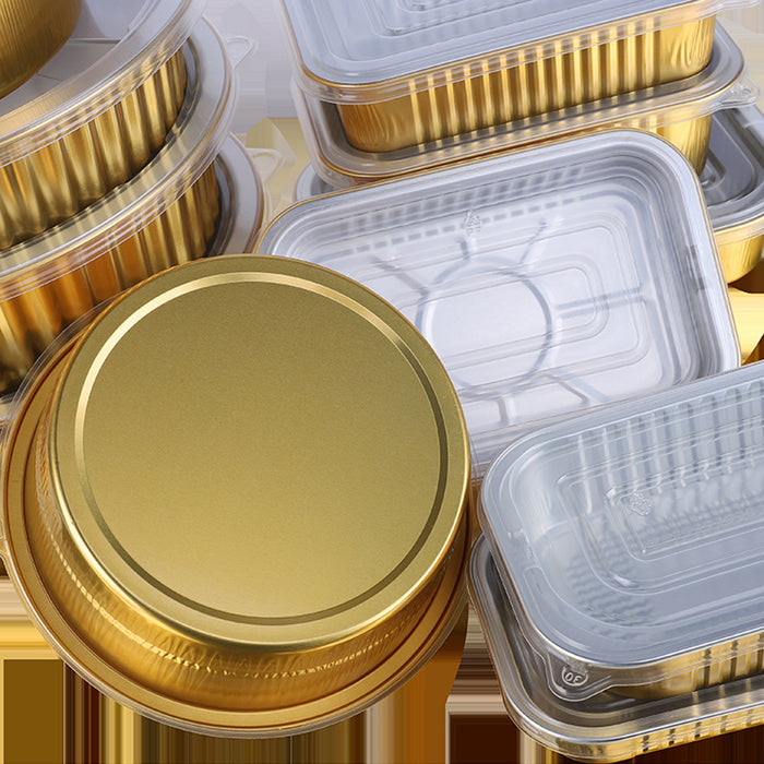 50Pcs Thickened Aluminum Foil Containers with Plastic Lids – Rectangular & Round