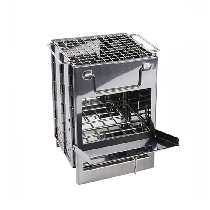 Foldable Stainless Steel BBQ Grill Multi-Fuel Camping Stove 14 x 14 x 21 cm