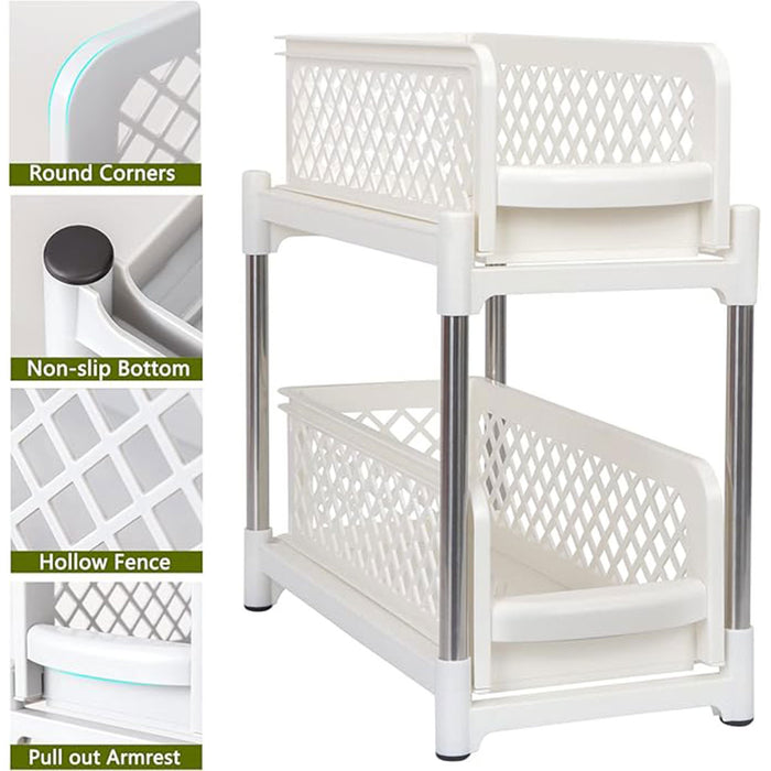 2 Tier Spice Rack Storage Organiser Plastic with Pull-Out Drawer