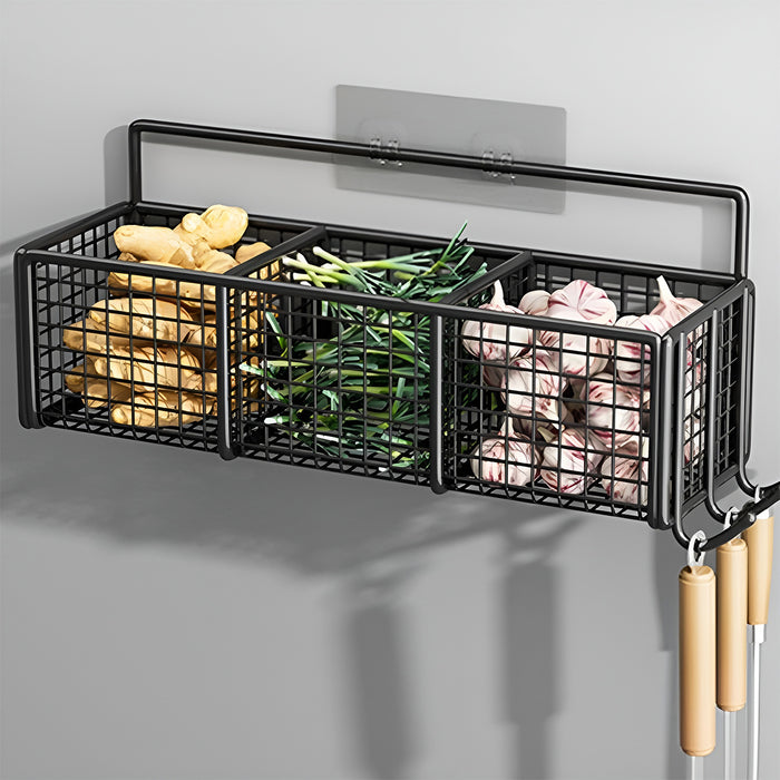 Wall Mount Iron Storage Rack 3-Grid with No-Drill Adhesive
