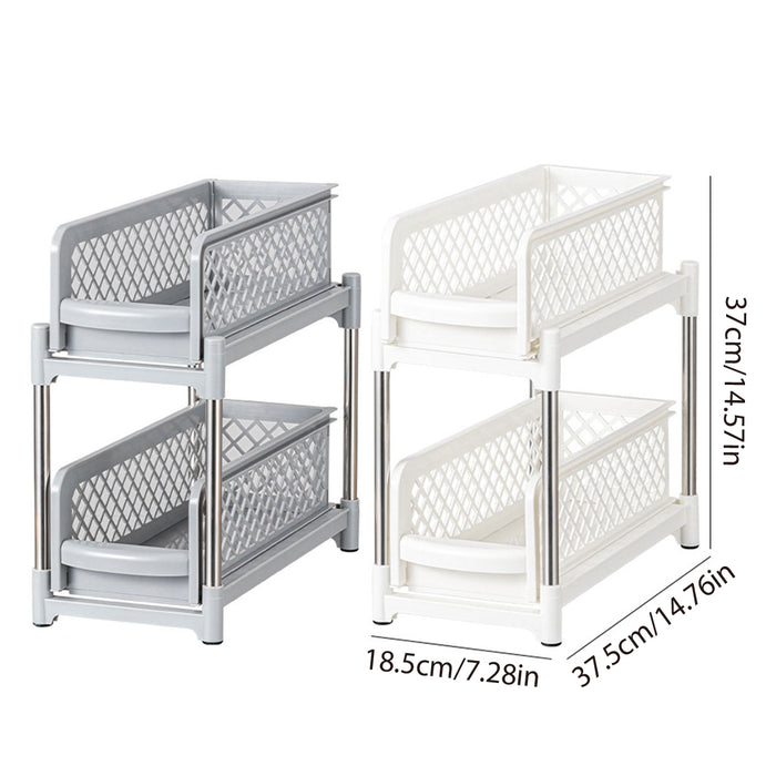 2 Tier Spice Rack Storage Organiser Plastic with Pull-Out Drawer