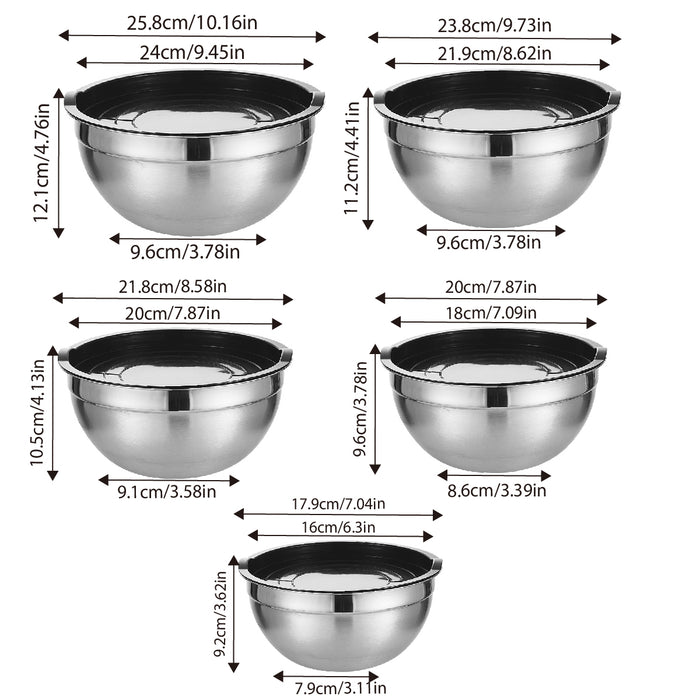 5 Piece Stainless Steel Mixing Bowl Set with Airtight Lids