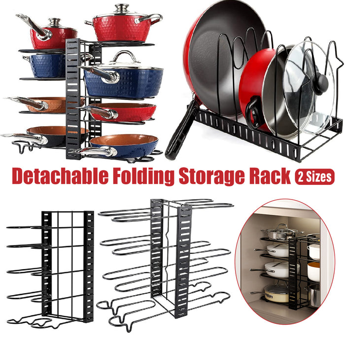 Pot Lid Storage Rack Foldable Multi Tier Iron Black