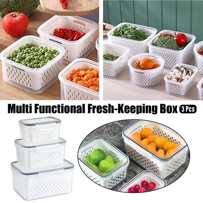 3 Piece Food Storage Container Set With Draining Baskets
