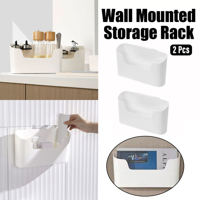 2PCS Wall Mounted Storage Rack Set Self Adhesive White