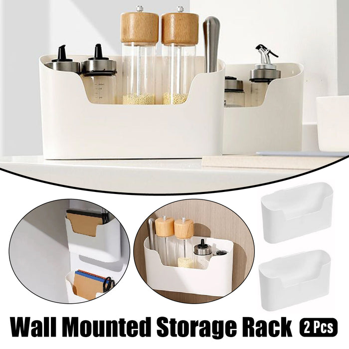 2PCS Wall Mounted Storage Rack Set Self Adhesive White