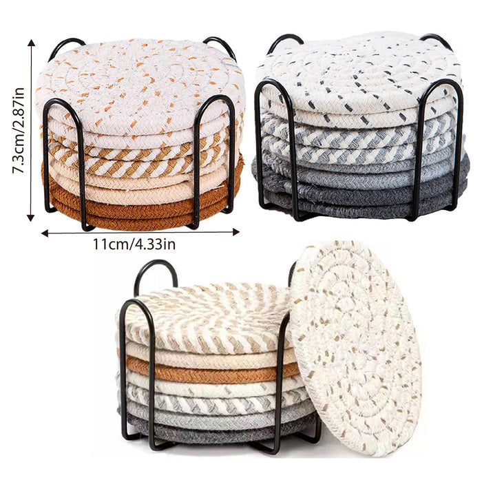 8pcs Round Cotton Woven Coaster, Dining Table Mat