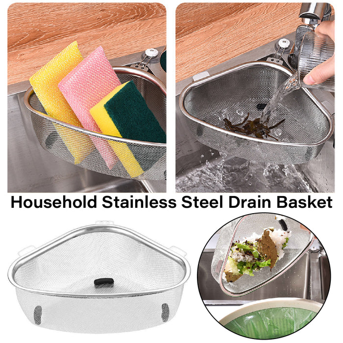 Stainless Steel Triangle Sink Drain Basket Fine Mesh With Suction Cup