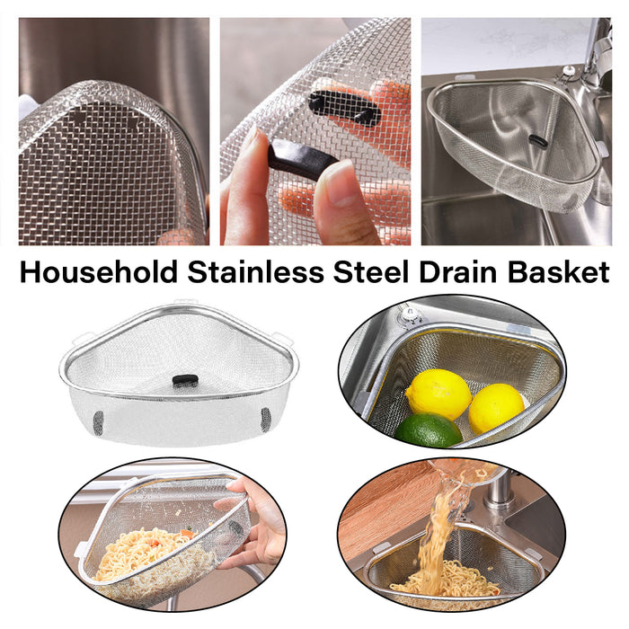 Stainless Steel Triangle Sink Drain Basket Fine Mesh With Suction Cup