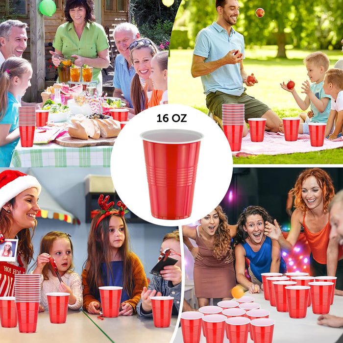 50PCS 16oz Red Plastic Party Cups With Textured Grip