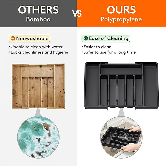 Expandable Utensil Tray Adjustable 33cm to 57cm Black Grey