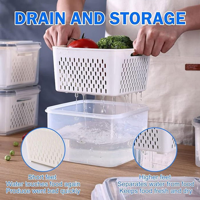 3 Piece Food Storage Container Set With Draining Baskets