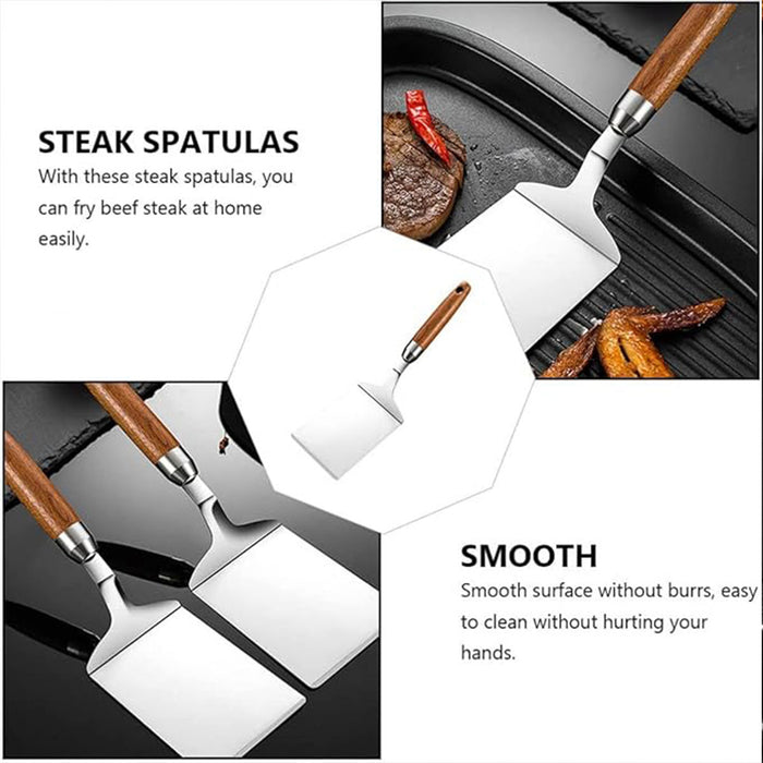 Stainless Steel Cooking Spatula Wide Blade Wooden Handle
