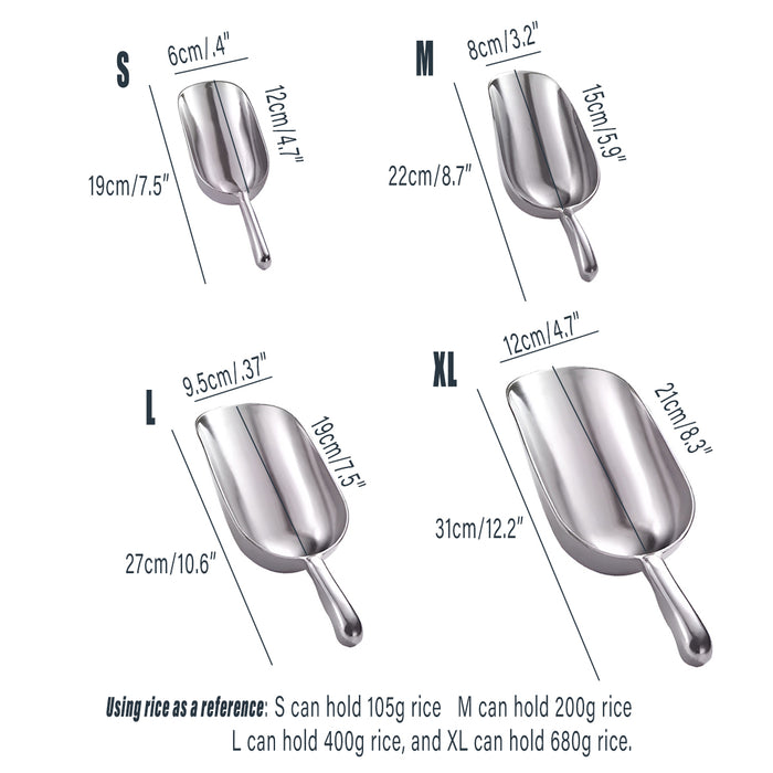 4 Sizes Cast Aluminum Scoop Silver for Ice Flour Rice