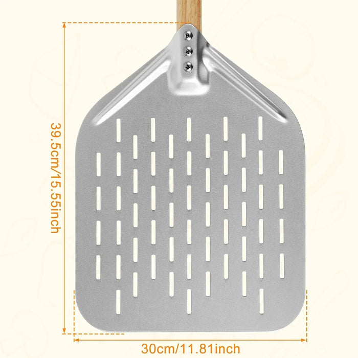 12 Inch Aluminium Alloy Pizza Shovel with Oak Wood Handle 30 x 39.5 cm