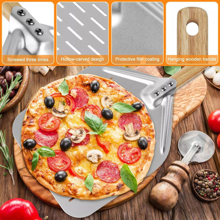 12 Inch Aluminium Alloy Pizza Shovel with Oak Wood Handle 30 x 39.5 cm