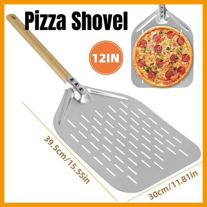 12 Inch Aluminium Alloy Pizza Shovel with Oak Wood Handle 30 x 39.5 cm