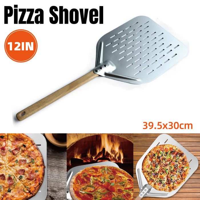 12 Inch Aluminium Alloy Pizza Shovel with Oak Wood Handle 30 x 39.5 cm