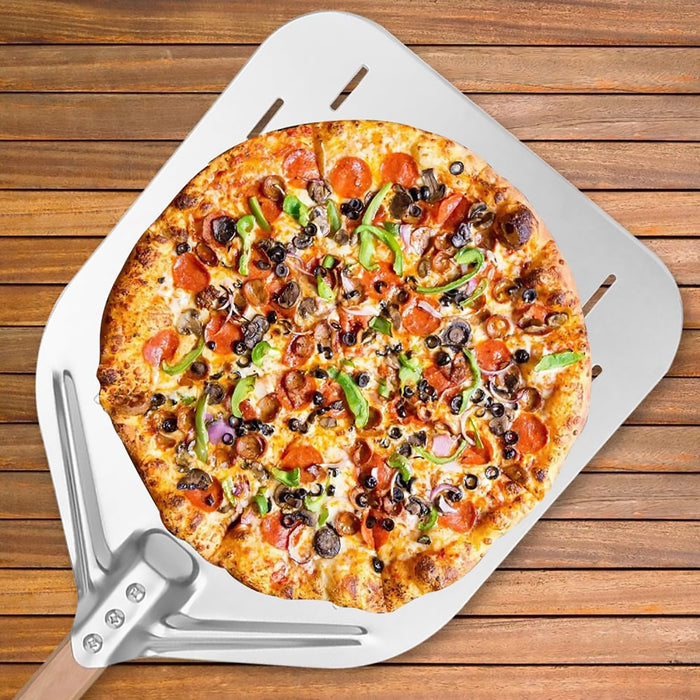 12 Inch Aluminium Alloy Pizza Shovel with Oak Wood Handle 30 x 39.5 cm