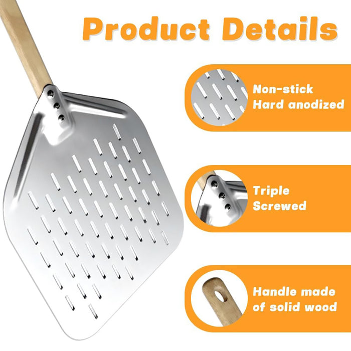 12 Inch Aluminium Alloy Pizza Shovel with Oak Wood Handle 30 x 39.5 cm