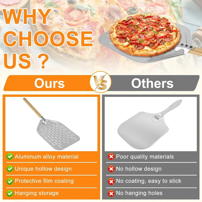 12 Inch Aluminium Alloy Pizza Shovel with Oak Wood Handle 30 x 39.5 cm