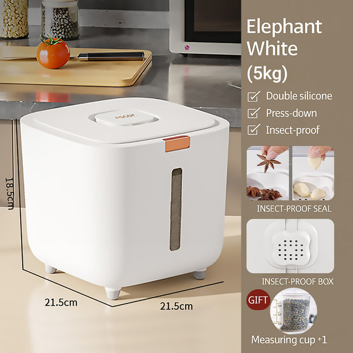 Rice Storage Container with Triple Seal Auto-Lock Lid White