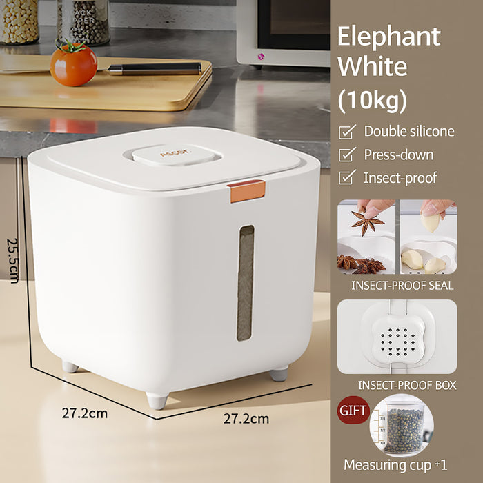 Rice Storage Container with Triple Seal Auto-Lock Lid White