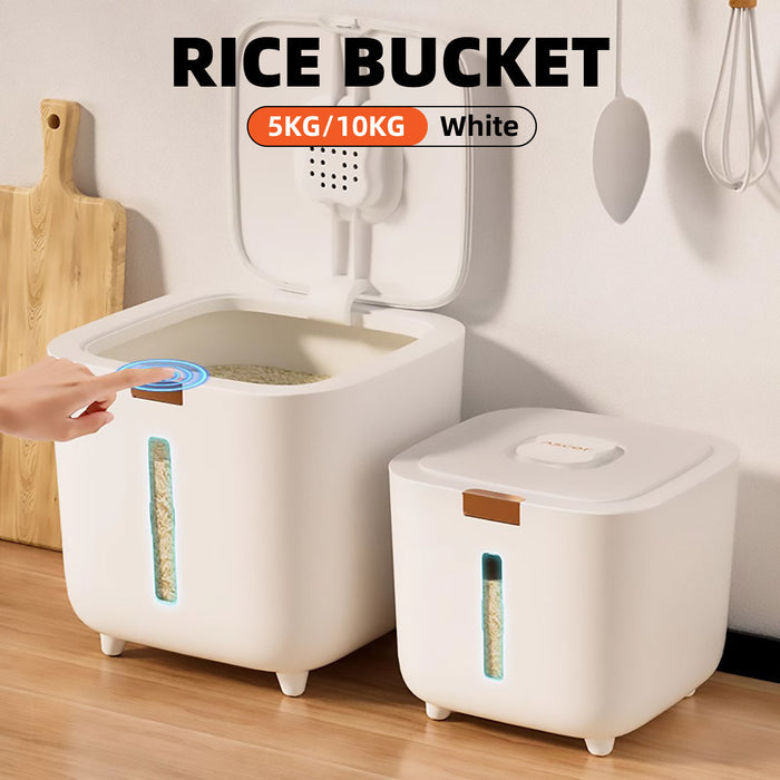 Rice Storage Container with Triple Seal Auto-Lock Lid White
