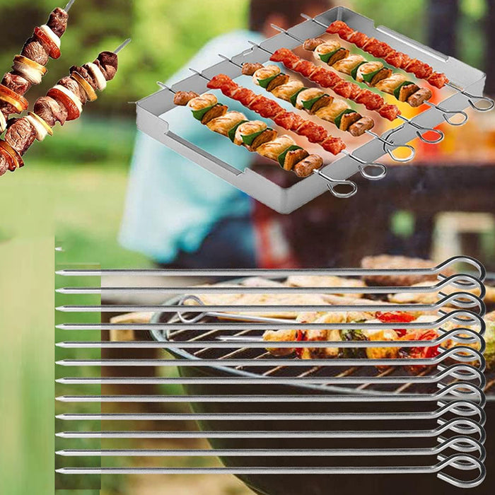12 Pcs Metal BBQ Skewers Stainless Steel 20cm Looped Handles