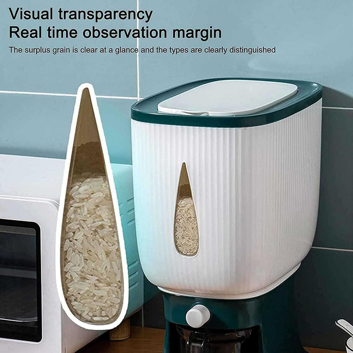 Rice Storage Container 10kg Press-to-Dispense with Clear Window