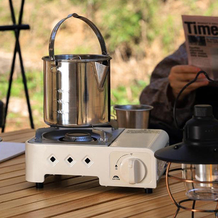 1.2L Stainless Steel Camping Kettle with Lid for Hiking Picnic