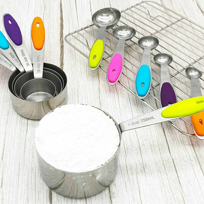 10 Pcs Measuring Spoons and Cups 430 Steel Silicone Scale