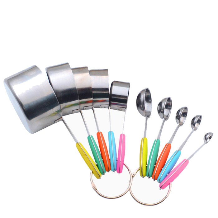 10 Pcs Measuring Spoons and Cups 430 Steel Silicone Scale