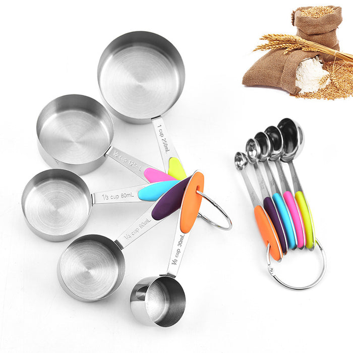 10 Pcs Measuring Spoons and Cups 430 Steel Silicone Scale