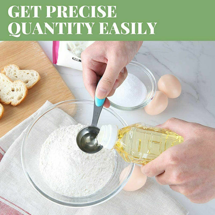 10 Pcs Measuring Spoons and Cups 430 Steel Silicone Scale