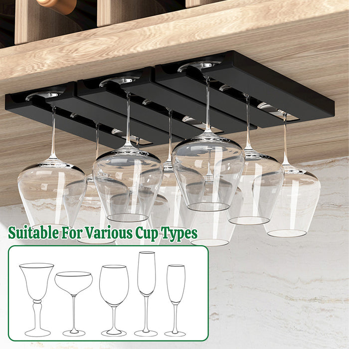 2 Pcs Under-Cabinet Wine Glass Hanging Rack Black HIPS