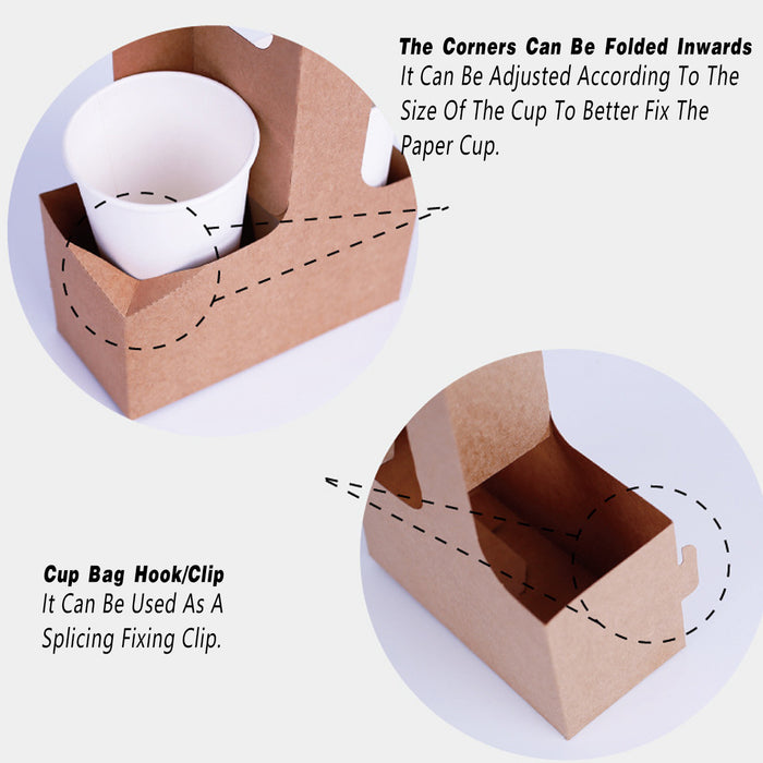 100 Pcs Kraft Paper Cup Holders with Handle for Takeaway Drinks