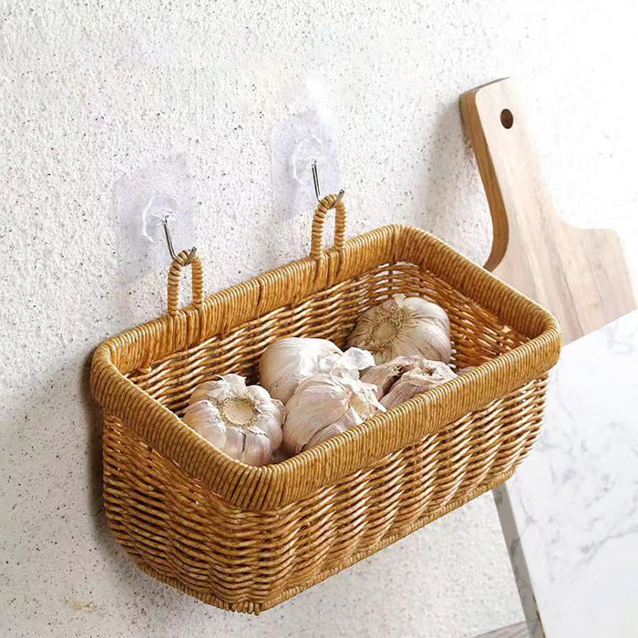 Rattan Style Wall-Mounted Hanging Storage Basket for Kitchen