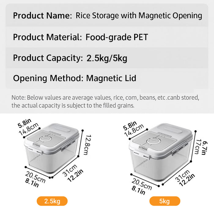 2.5kg 5kg Rice Storage Container with Magnetic Lid
