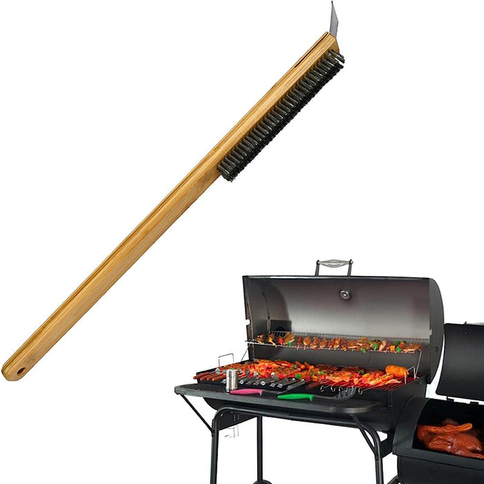 Pizza Oven Cleaning Brush with Scraper Stainless Steel Wire Wood Handle 57.5 cm