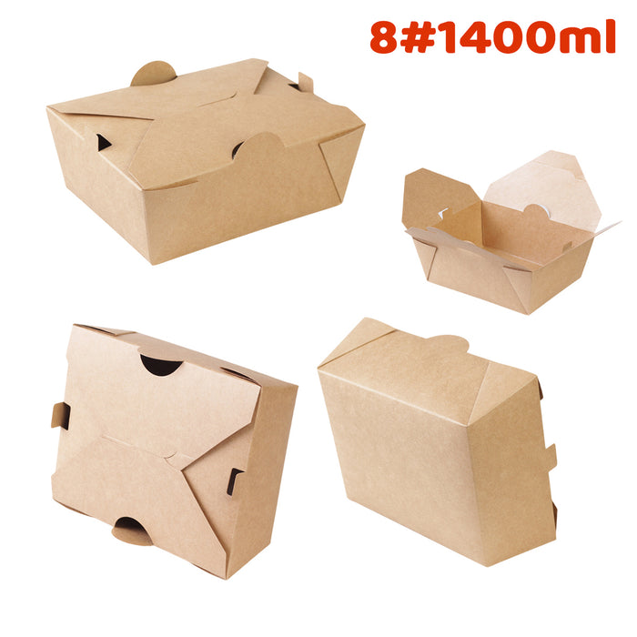 50PCS Disposable Kraft Paper Food Boxes, PE-Coated, Leak-Resistant, 750ml/1400ml