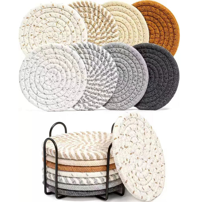 8pcs Round Cotton Woven Coaster, Dining Table Mat