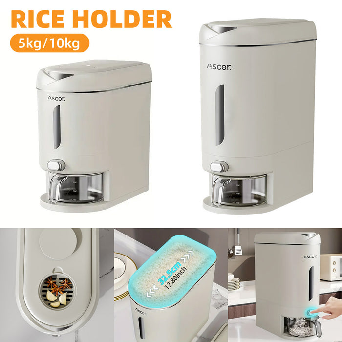 Rice Storage Container with Airtight Flap Lid and Funnel Spout