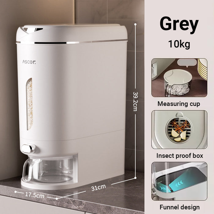 Rice Storage Container with Airtight Flap Lid and Funnel Spout