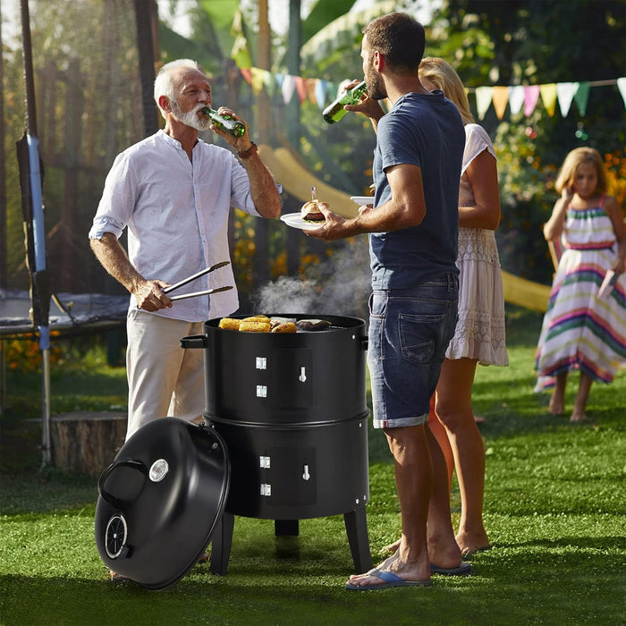 EW 3-in-1 Portable Charcoal Smoker BBQ Grill Powder-Coated Steel 40 x 80 cm