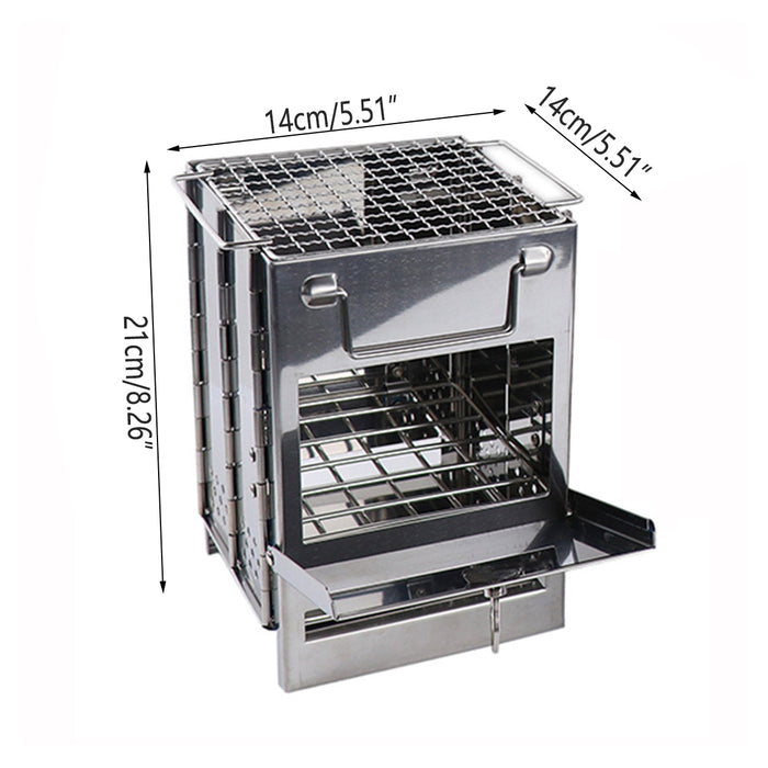 Foldable Stainless Steel BBQ Grill Multi-Fuel Camping Stove 14 x 14 x 21 cm