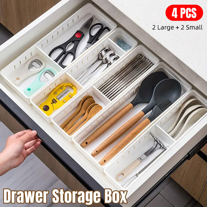 4pcs Drawer Storage Organizer Box Multi Compartment, Kitchen Tableware Sorting