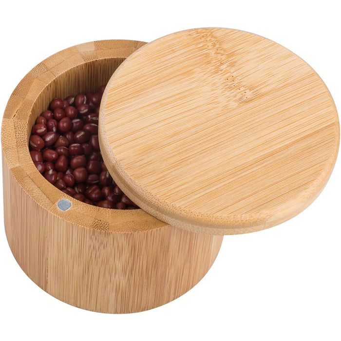 Bamboo Salt Box With Magnetic Swivel Lid And Spoon